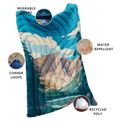 Puffy Camping Blanket,Large Camp Blanket Outdoor Camping Quilt Waterproof - color: Cliffs, size: 52x75"