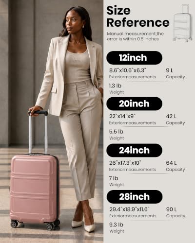 Kono 28 Inch Luggage Expandable Suitcase with Spinner Wheels TSA Lock - color: Nude/Rose Pink, size: 28-inch Large-checked