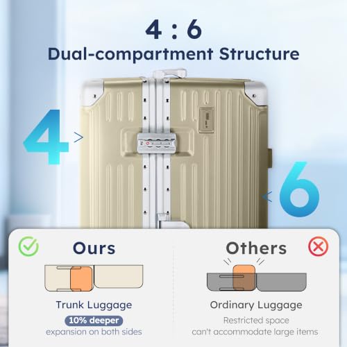 ALPHA CAMP Trunk Luggage 24 Inch with Aluminum Frame Zipperless Suitcase - color: Gold, size: 24 Inch