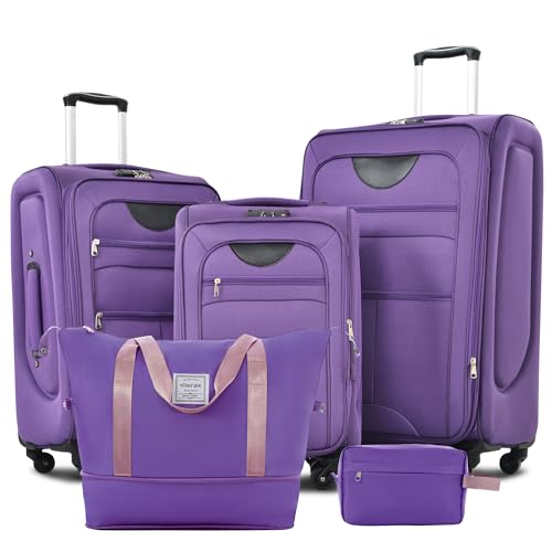 Merax Softside Luggage Set Lightweight 3 Piece Suitcase with Duffel Bag - color: Purple + bags, style: Softside Luggage(22/26/30)
