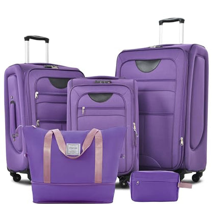 Merax 5 Piece Luggage Set,Expandable Softside Suitcase Set.Purple - color: Purple, size: 5 Piece(22/26/30/DB/TB)