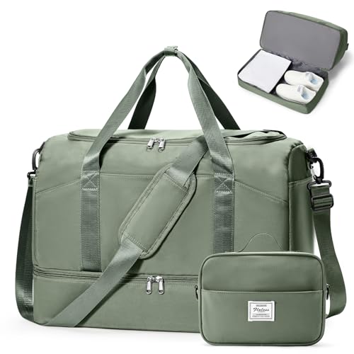 Large Travel Duffle Bag,Carry-on Overnight Weekender Bags for Women - color: Green with Toiletry Bag