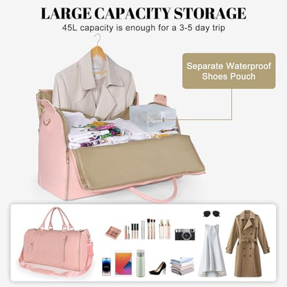 Geestock 2-in-1 Convertible Garment Bags for Travel with Shoe Pouch, Pink - color: Pink