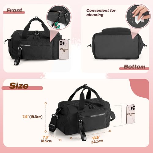 Small Gym Bag for Women, Min Duffle Bag with Wet Compartment - color: Black