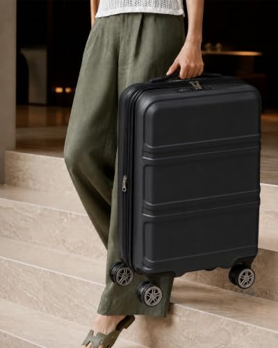 Kono Carry On Luggage Set Airline Approved with Spinner Wheels - color: Black, size: 2-piece Set (12/20)