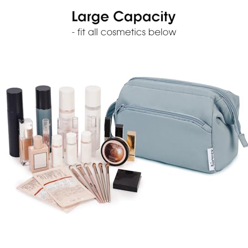 Narwey Travel Makeup Bag Toiletry Bag, Wide Open Cosmetic Bag for Women - color: A-Greyish Blue, size: Small