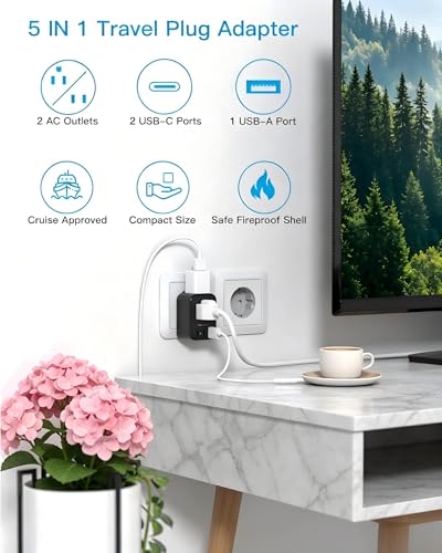 Type E/F Europe Travel Plug Adapter, US to Germany France Spain South Korea - style: Type E/F - Germany France(Black)