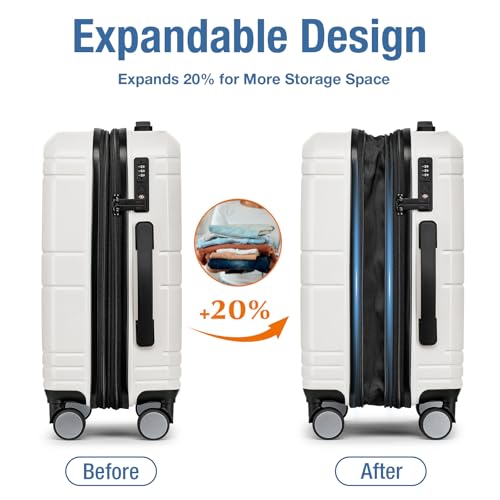 Carry On Luggage 22x14x9 Airline Approved,Hardshell Suitcase,20 Inch,White - color: White
