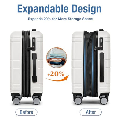 Carry On Luggage 22x14x9 Airline Approved,Hardshell Suitcase,20 Inch,White - color: White