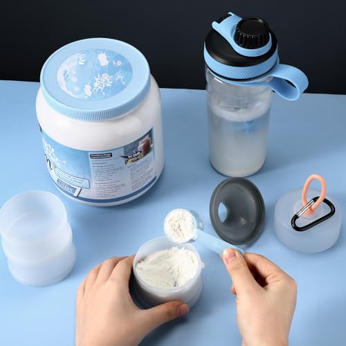 Baderke 2 Pcs Protein Powder Travel Container with Funnels Stand, Gray, White - color: Gray, White