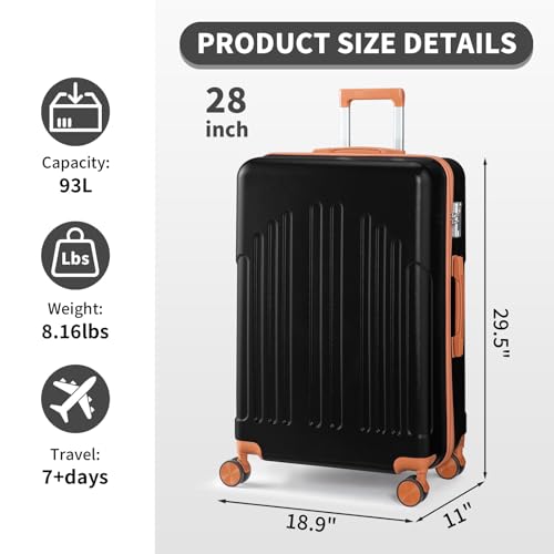 Karl home 28in Checked Luggage, Large Suitcase with Wheels, Black & Brown - color: Black & Brown, size: 28 Inch