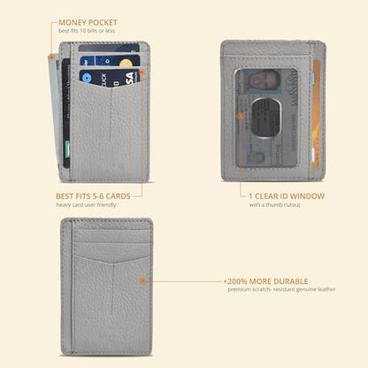 Slim Minimalist Leather Wallet RFID Front Pocket Card Holder, Grey - color: Grey