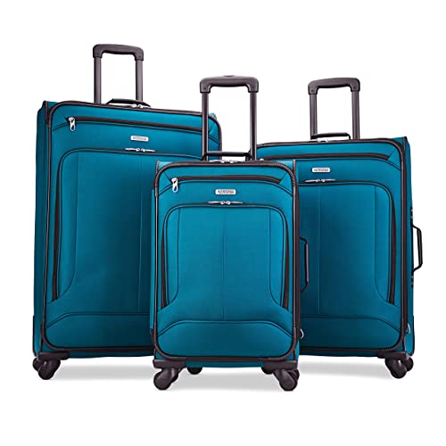 American Tourister Pop Max Softside Luggage with Spinner Wheels, Teal, 3-Piece Set (21/25/29) - color: Teal