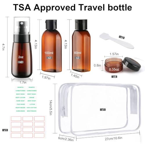 Travel Shampoo Bottles for Toiletries 10 PCS 3.4oz Travel Containers - color: C-Amber