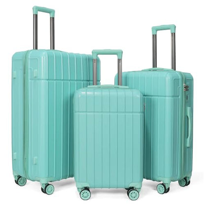 Luggage Sets 3 Piece (20/24/28 inch),PC+ABS Travel Suitcase With Spinner Wheels, Hardside Luggage Sets (Mint Green) - color: Mint Green