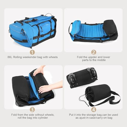 Rolling Duffle Bag with Wheels,86L 30”Carry on Luggage with Wheels,Folding Travel Bag,Duffle Backpack with Separate Shoe Compartment (Blue) - color: blue, size: 86L duffle bag