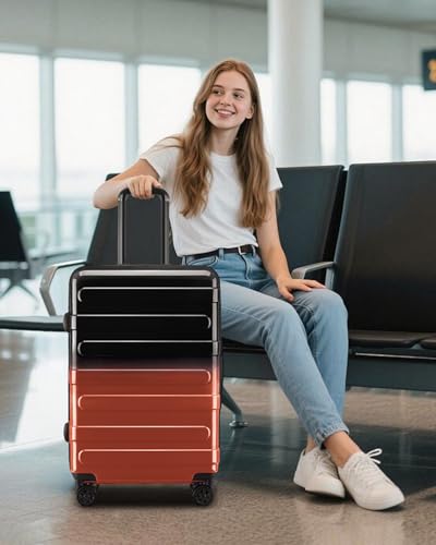 Checked Luggage, Expandable 24 Inch Hard Shell Suitcase with Spinner Wheels TSA Lock, Lightweight Travel Checked Suitcases - color: Flame, size: 24inch