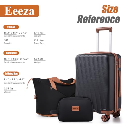 Carry on Luggage Sets 22x14x9 Airline Approved (Black,20"/DB/TB) - color: Black, size: 3 Piece Sets (20/DB/TB)