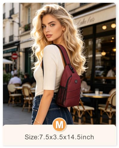 Pritent Crossbody Bags for Women Men Trendy Sling Bag Backpack Casual Chest Bag with Convertible Shoulder Strap - color: Wine Red, size: Medium