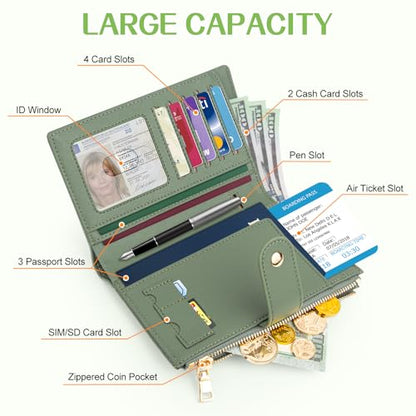 Passport Holder for Travel RFID Blocking Passport Wallet Cover - color: Dark Green