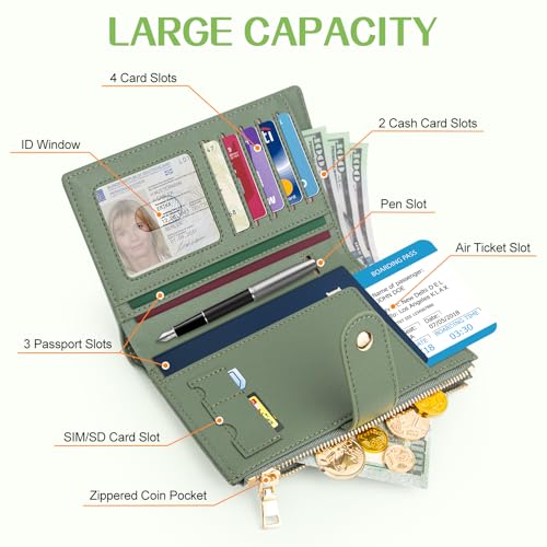 Passport Holder for Travel RFID Blocking Passport Wallet Cover - color: Dark Green