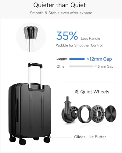 LUGGEX Front Pocket Expandable Carry On Luggage, Black, 20" - color: Black, size: 20 Inch