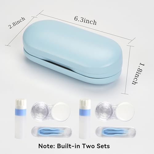 Eyeglass Case Double Sided Travel Size Portable Contact Lens Box 2 in 1 - color: E-Blue