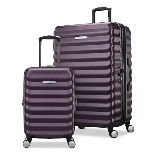 Samsonite Hard-Sided 20 & 28 Inch 2-Piece Lightweight Checked Large Expandable Element Suitcase Set: Durable, 360° Spinner Wheels, Adjustable Telescopic Handle, TSA-Approved Lock - Dusk Purple - color: Dusk Purple, size: 2-Piece Set (20"/28")