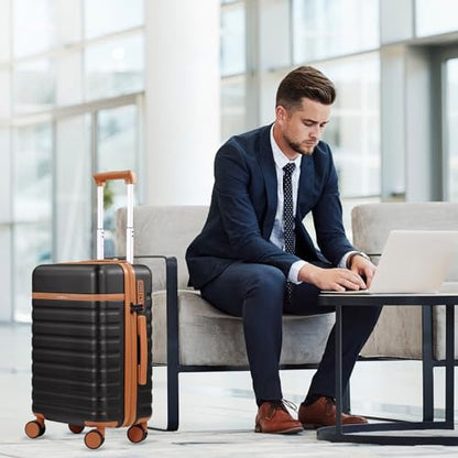 UKEIN Luggage Sets 3Piece, Carry On Luggage 20in Suitcase Set With Backpack - color: Black Brown, size: 3 piece set (BP/20inch)