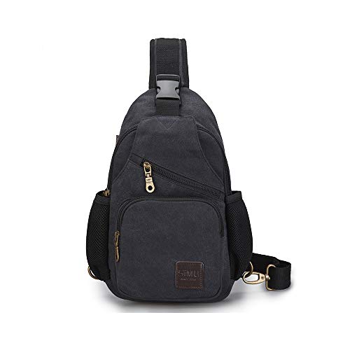 SIMU Canvas Shoulder Bag for iPad Mini, Crossbody Chest Sling Backpack - color: Large Black
