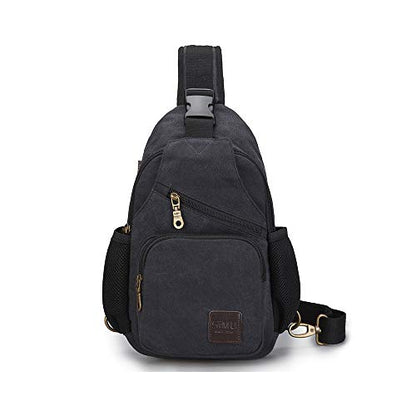 SIMU Canvas Shoulder Bag for iPad Mini, Crossbody Chest Sling Backpack - color: Large Black