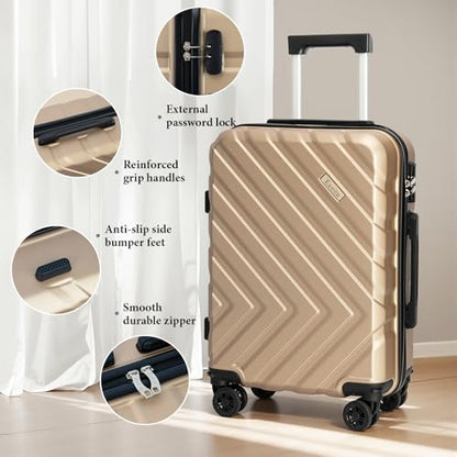 Eeeza Luggage Sets,5 Piece (20"/24"/28"/DB/TB) Champagne - color: Champagne