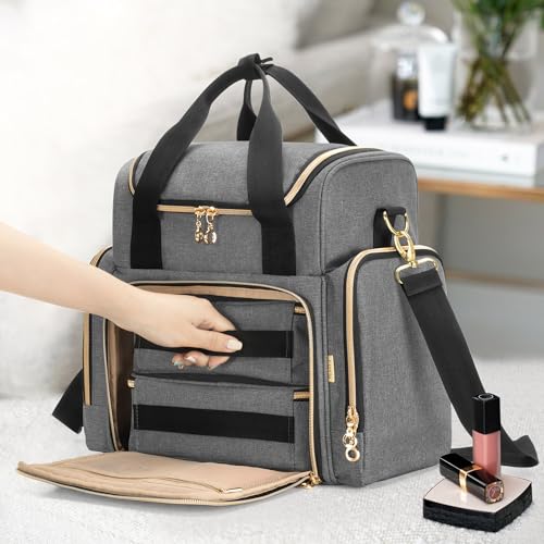 LUXJA Travel Makeup Bag with 2 Removable Makeup Cases, Gray - color: Gray
