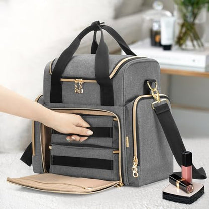 LUXJA Travel Makeup Bag with 2 Removable Makeup Cases, Gray - color: Gray
