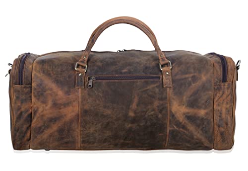 KomalC 28 Inch Leather Duffle Bag for Men & Women, Travel Gym Holdall - color: Distressed Brown, size: 28 Inches