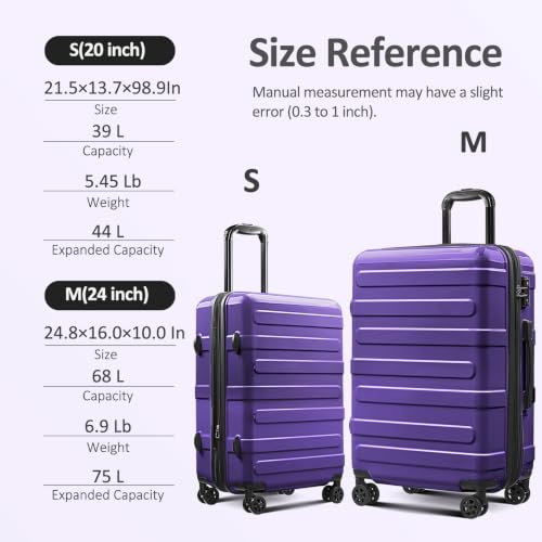 Checked 24inch Luggage with Spinner Wheels,Expandable - color: Dark Purple, size: M (24 In)