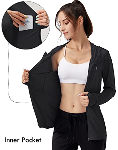 Soothfeel Women's UPF 50+ Sun Protection Shirt Hoodie Jacket Lightweight - color: A-black, size: Small