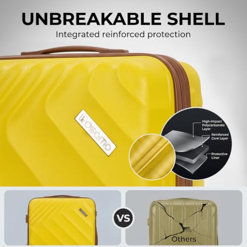 Rosamo 5-Piece Hard Shell Expandable Luggage Set, Airline Approved Carry-On | 22x14x9 ABS+PC Suitcases with Spinner Wheels and TSA Lock for Secure Travel - color: Yellow