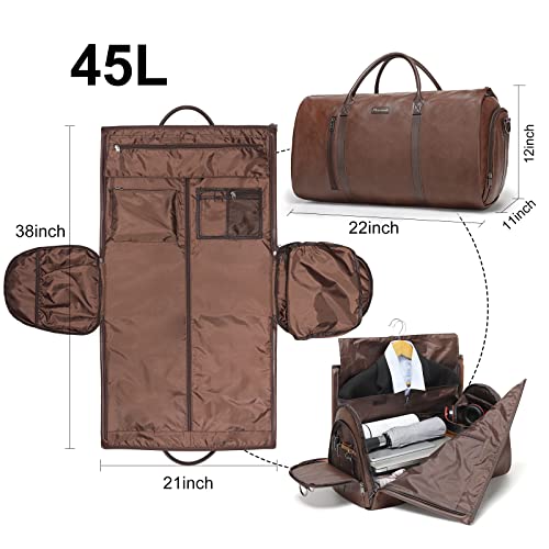 Convertible Garment Duffel Bag, 2-in-1 Hanging Suitcase for Travel - color: Wine Brown