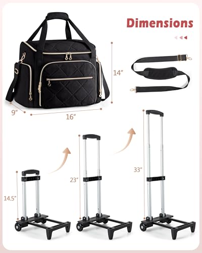 Marscamd Rolling Teacher Bag with 15.6" Laptop Compartment for Work - color: Black