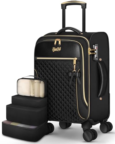 Carry On Luggage 22x14x9 Airline Approved, 20" Softside Suitcase for Travel - color: Black