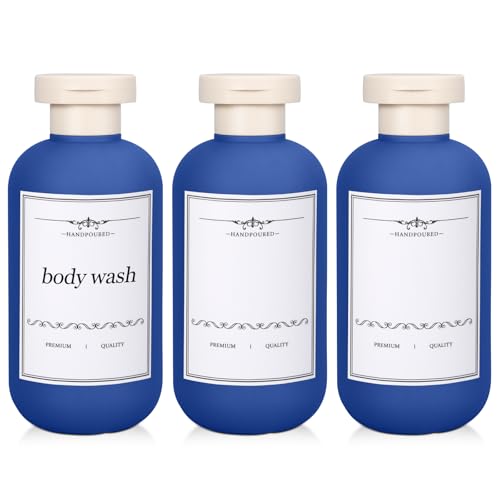 3 PACK Travel Shampoo Bottle, Empty Plastic Squeeze Bottles 6.8oz with Flip Cap, Lotion Container for Toiletries Travel Size Shampoo and Conditioner - color: Blue