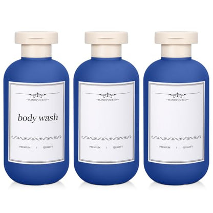 3 PACK Travel Shampoo Bottle, Empty Plastic Squeeze Bottles 6.8oz with Flip Cap, Lotion Container for Toiletries Travel Size Shampoo and Conditioner - color: Blue
