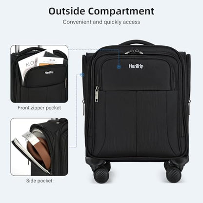 HanTrip 16 Inch Underseat Small Carry On Luggage with Spinner Wheels, Black - color: Black