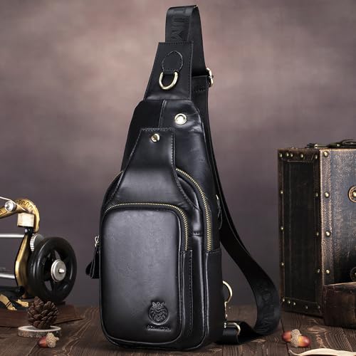 LUKZIJAES Genuine Leather Sling Bag for Men - color: #11-black