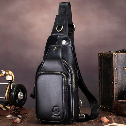 LUKZIJAES Genuine Leather Sling Bag for Men - color: #11-black