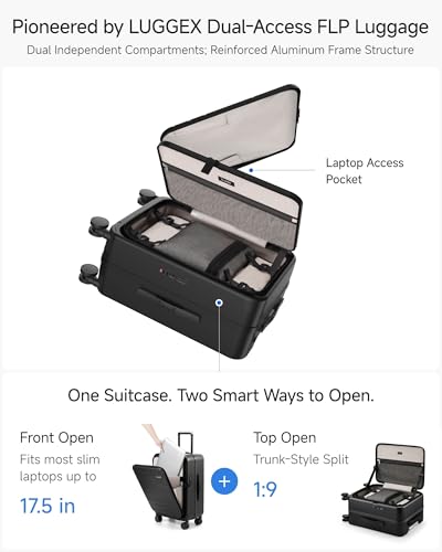 LUGGEX Top Opening & Front Opening Carry On Luggage, Black, 21" - color: Black, size: 21 Inch
