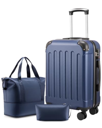 YOETEY Lightweight Hardshell Carry On Luggage, 20 Inch, 3-Piece Set - color: Blue, size: 3-Piece Luggage Set