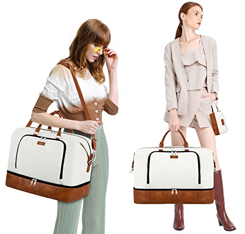 TIBES Travel Weekender Bag for Women, Overnight Bag with Shoe Compartment - color: H-White 3pcs
