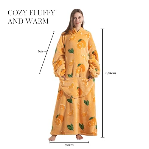 Capecage Long Wearable Blanket Hoodie with Big Pocket,Gift for Women or Men - color: Orange